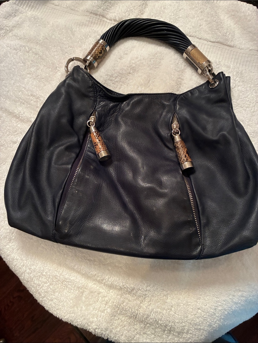 Michael Kors Black Leather Shoulder Hobo with Textured Accents